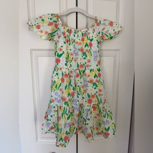 Cat & Jack Girls' Floral Tiered Dress - White w/ Green, Coral, Yellow & Lavender